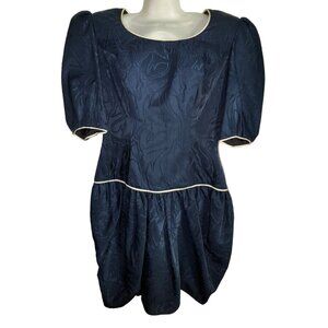 Vintage 1980s Navy Blue Dress With White Trim By Huizacher Size 10 Eighties Glam